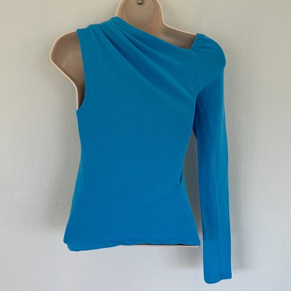 ZARA blue asymmetrical one shoulder long sleeve cotton top size small - Picture 6 of 9